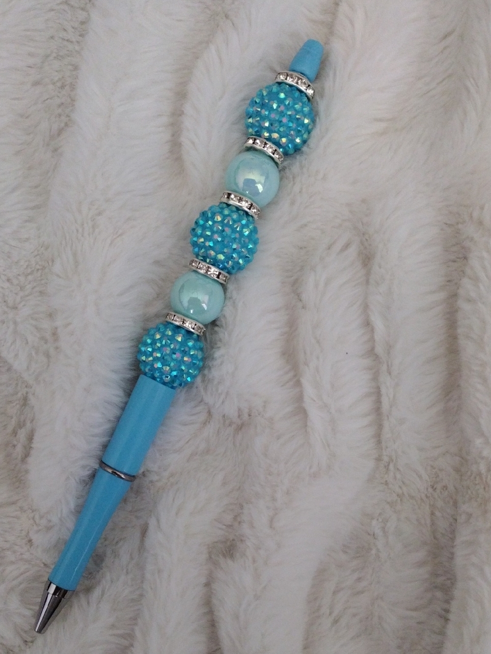 Tall Aqua Blue Crystal Beaded Pen